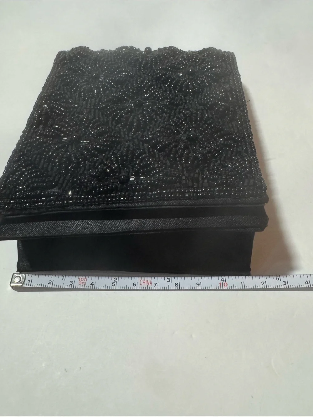 Vintage Black Beaded Evening Clutch Featuring An Intricate Floral & Starburst